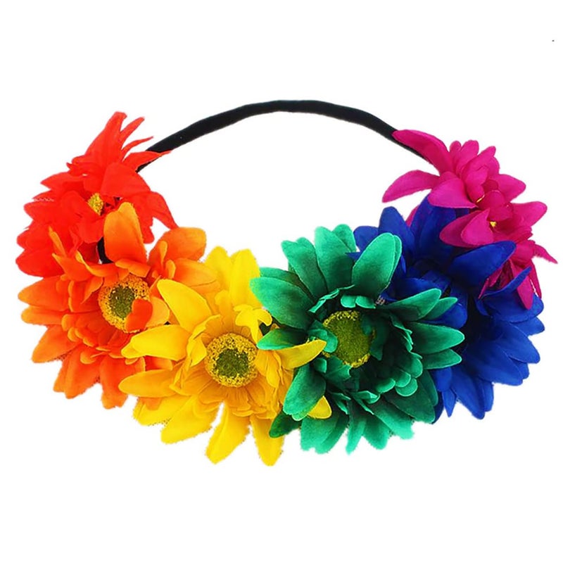 DDazzling Sunflower crown Boho crown Sunflower headband Flower Hair Accessory (Rainbow) - Image 5